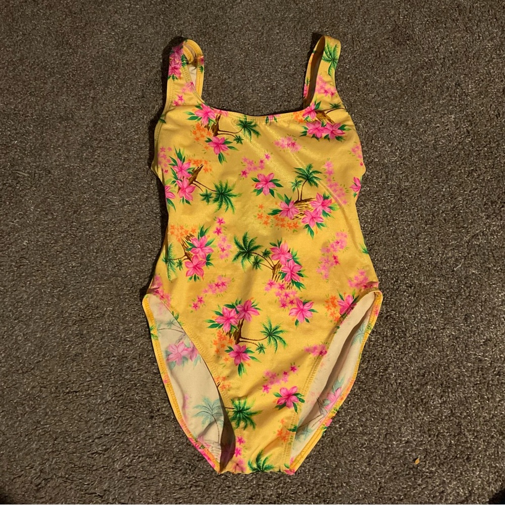 Vintage Yellow Floral Tank Swimsuit M